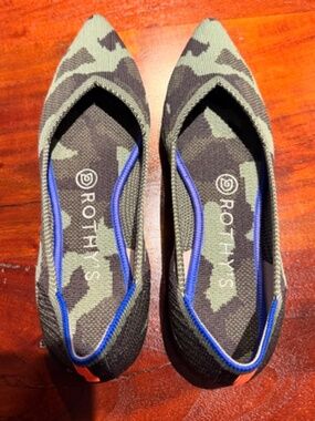 Rothy's The Point Flats Camo Olive Green and Black Womens 6.5